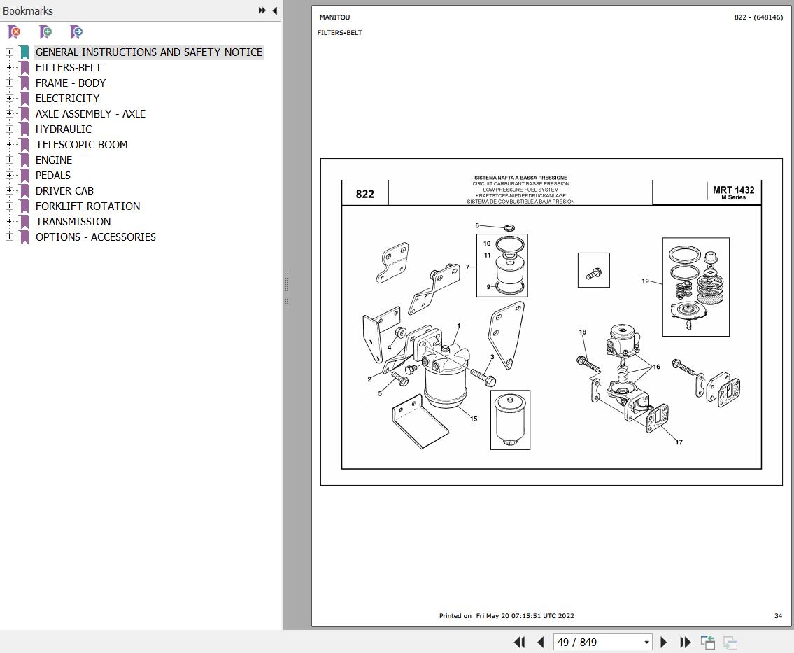 Manitou MRT 1432 TURBO SERIE M 360 MOT 1004 40T Parts Catalog 648146