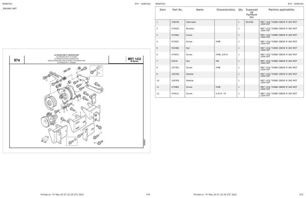 Manitou MRT 1432 TURBO SERIE M 360 MOT 1004 40T Parts Catalog 648146 1