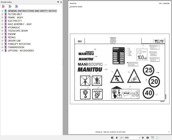 Manitou MRT 1432 TURBO SERIE M 360 MOT 1104C 44T E2 Parts Catalog 648228