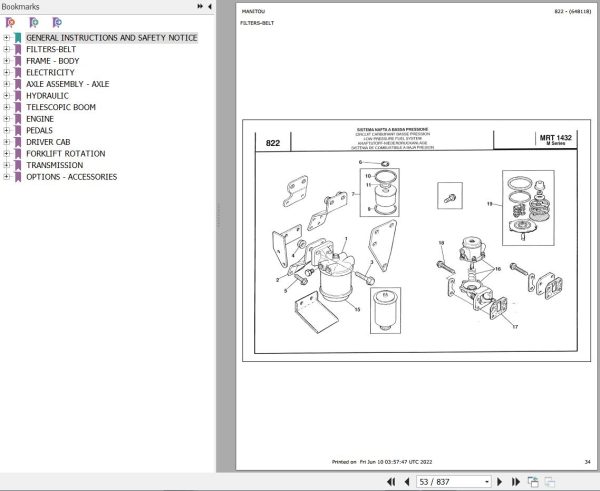 Manitou MRT 1432 TURBO SERIE M 400 MOT 1004 40T Parts Catalog 648118