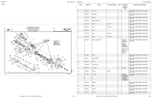 Manitou MRT 1432 TURBO SERIE M 400 MOT 1004 40T Parts Catalog 648118 1