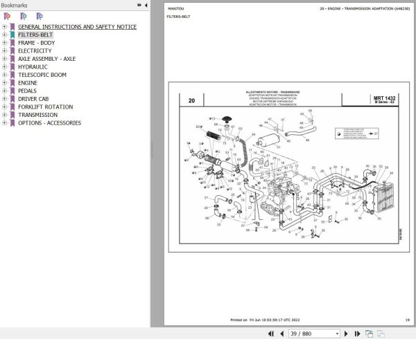 Manitou MRT 1432 TURBO SERIE M 400 MOT 1104C 44T E2 Parts Catalog 648230