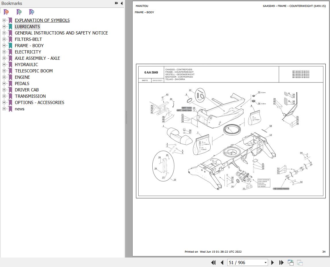 Manitou MRT 1440 to MRT 1840 EASY 75P 360 ST4 S1 Parts Catalog 649115
