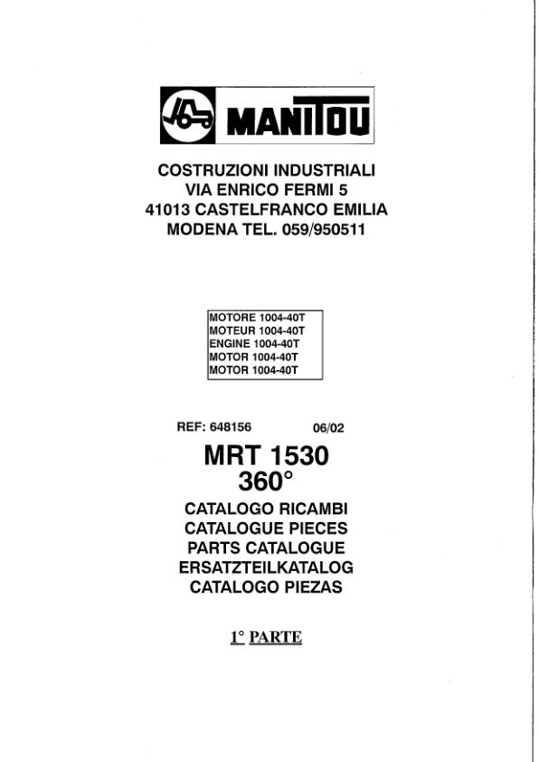 Manitou MRT 1530 TURBO COMFORT LINE MOT 1004 40T Parts Catalog 648156
