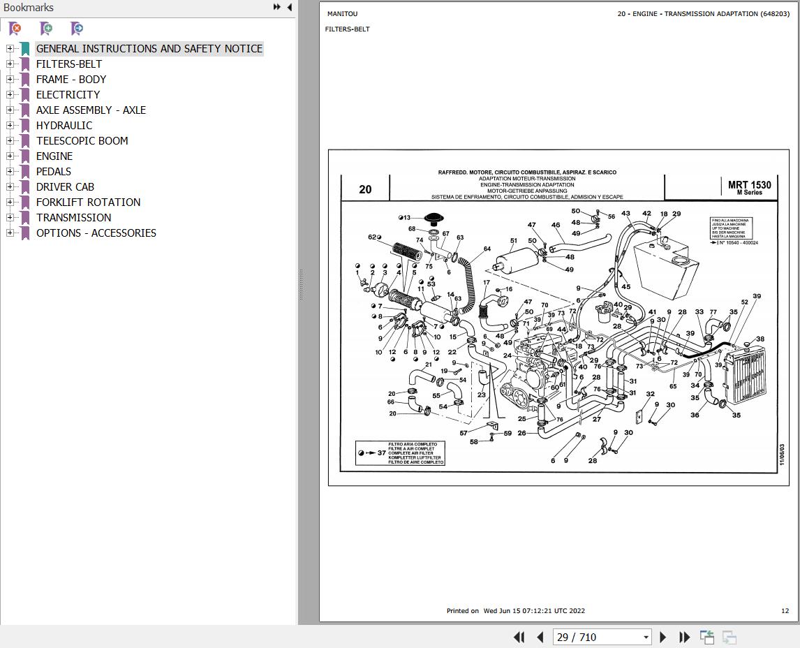 Manitou MRT 1530 TURBO SERIE M 360 MOT 1004 40T Parts Catalog 648203