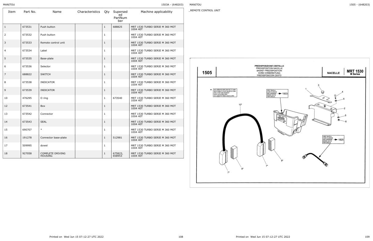 Manitou MRT 1530 TURBO SERIE M 360 MOT 1004 40T Parts Catalog 648203 1