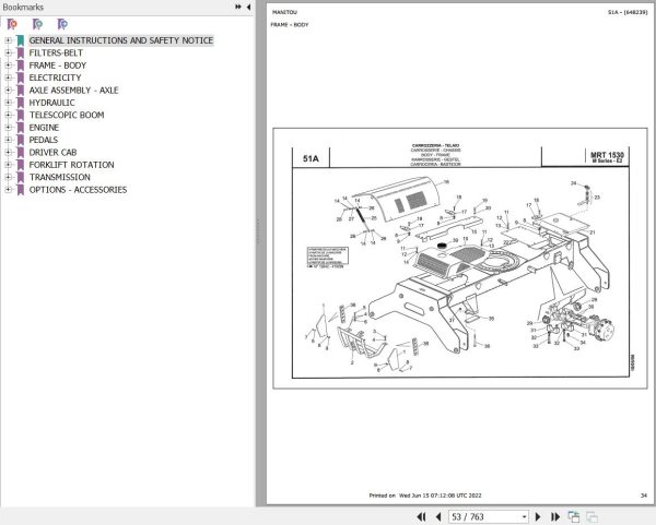 Manitou MRT 1530 TURBO SERIE M 360 MOT 1104C 44T E2 Parts Catalog 648239
