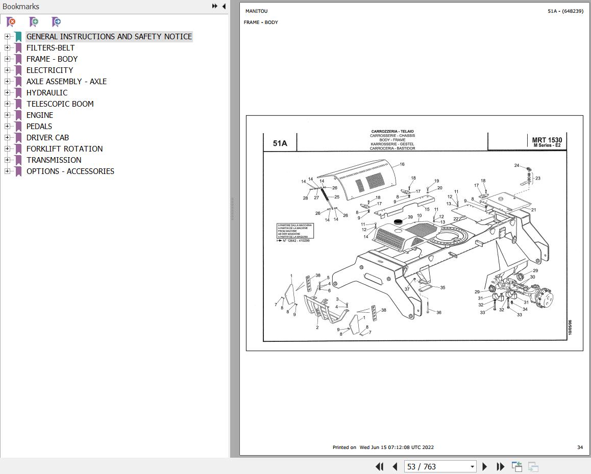 Manitou MRT 1530 TURBO SERIE M 360 MOT 1104C 44T E2 Parts Catalog 648239