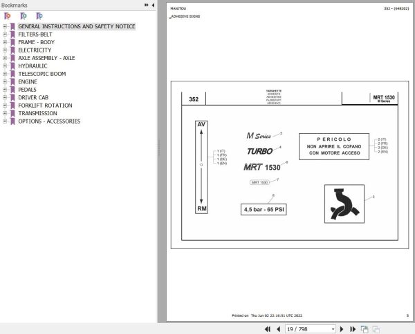 Manitou MRT 1530 TURBO SERIE M 400 MOT 1004 40T Parts Catalog 648202