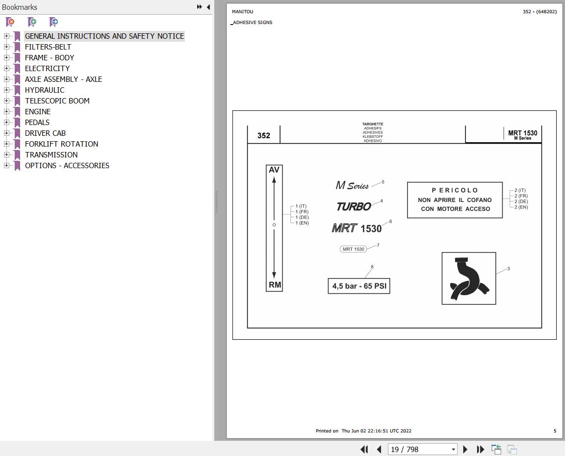 Manitou MRT 1530 TURBO SERIE M 400 MOT 1004 40T Parts Catalog 648202
