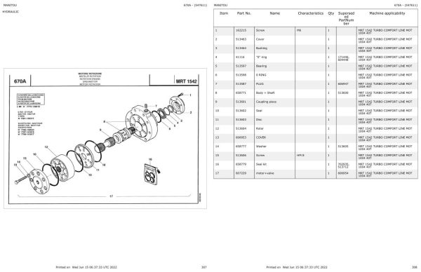 Manitou MRT 1542 TURBO COMFORT LINE MOT 1004 40T Parts Catalog 547611 1