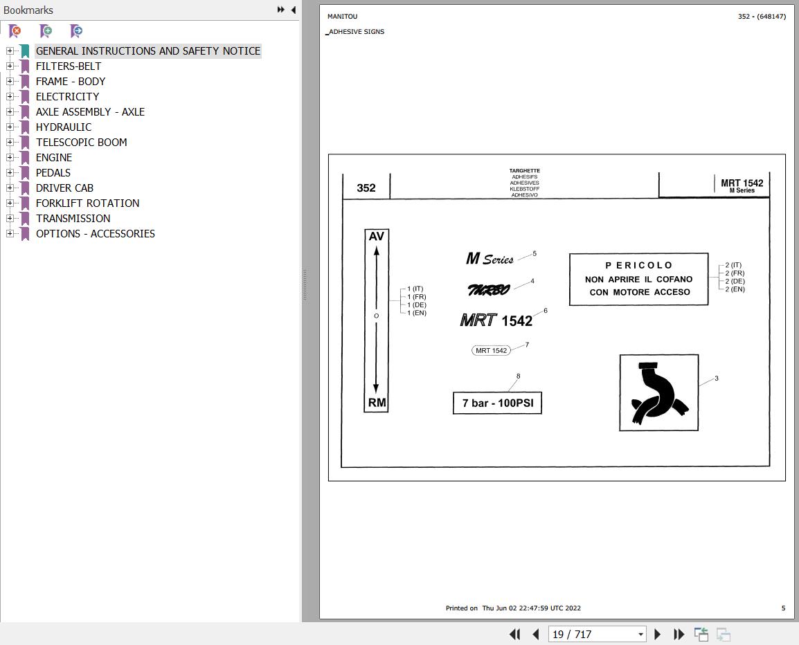 Manitou MRT 1542 TURBO SERIE M 360 MOT 1004 40T Parts Catalog 648147