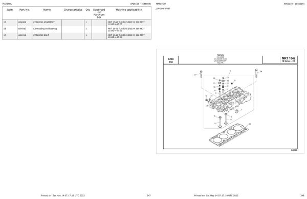 Manitou MRT 1542 TURBO SERIE M 360 MOT 1104D 44T E3 Parts Catalog 648509 1