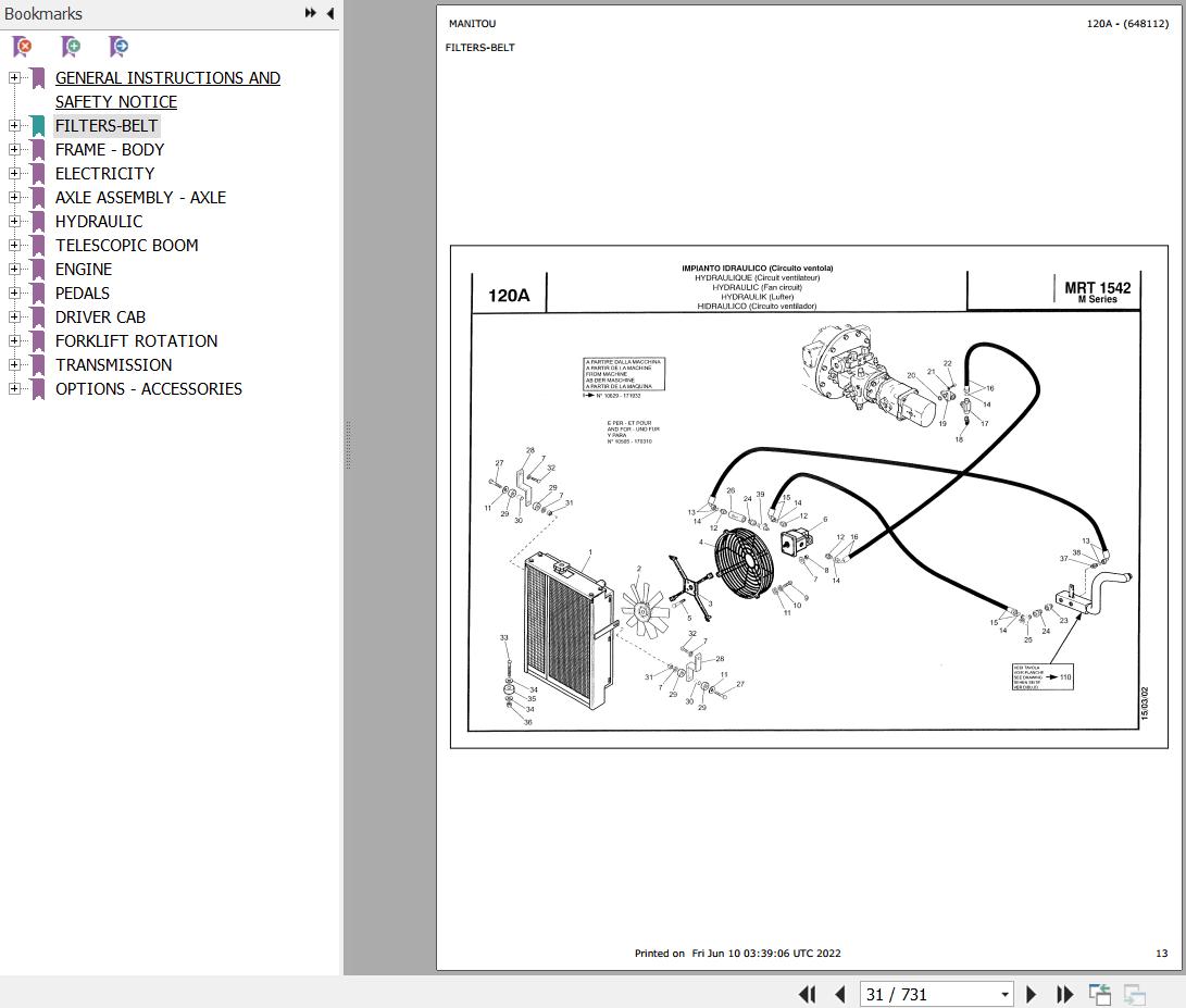 Manitou MRT 1542 TURBO SERIE M 400 MOT 1004 40T Parts Catalog 648112
