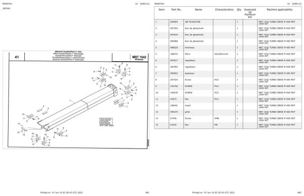 Manitou MRT 1542 TURBO SERIE M 400 MOT 1004 40T Parts Catalog 648112 1