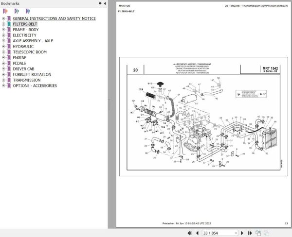 Manitou MRT 1542 TURBO SERIE M 400 MOT 1104C 44T E2 Parts Catalog 648237