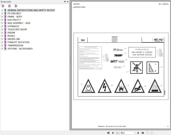 Manitou MRT 1635 TURBO SERIE M 400 MOT 1104C 44T E2 Parts Catalog 648244