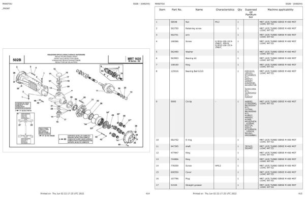 Manitou MRT 1635 TURBO SERIE M 400 MOT 1104C 44T E2 Parts Catalog 648244 1