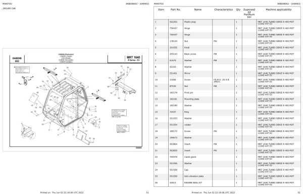 Manitou MRT 1640 TURBO SERIE R 400 MOT 1104D 44T E3 Parts Catalog 648483 1