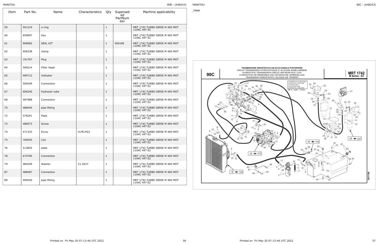 Manitou MRT 1742 TURBO SERIE M 400 MOT 1104C 44T E2 Parts Catalog 648243