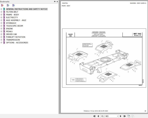 Manitou MRT 1842 TURBO SERIE M 360 MOT 1104D 44T E3 Parts Catalog 648512