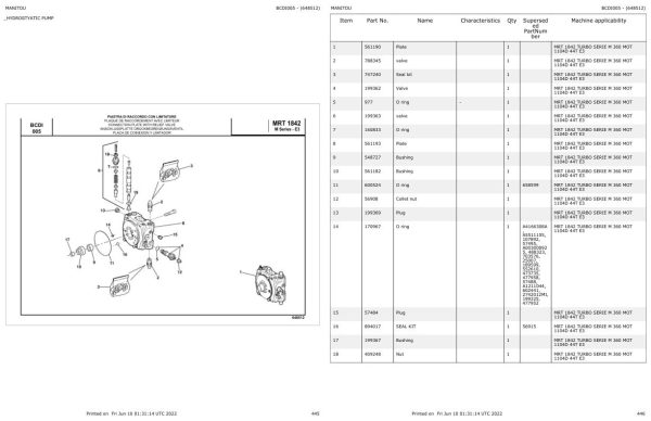 Manitou MRT 1842 TURBO SERIE M 360 MOT 1104D 44T E3 Parts Catalog 648512 1