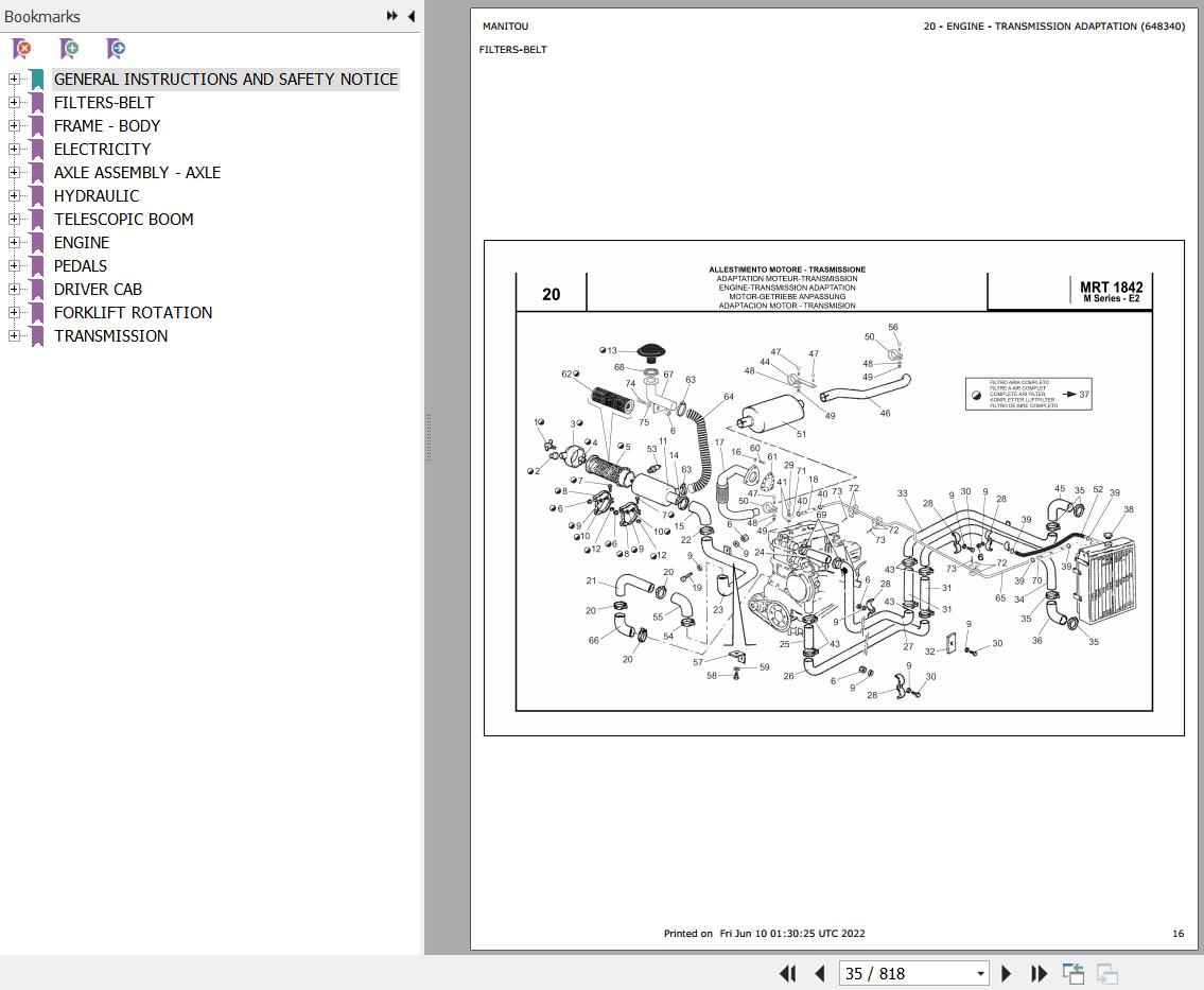 Manitou MRT 1842 TURBO SERIE M 400 MOT 1104C 44TA E2 Parts Catalog 648340