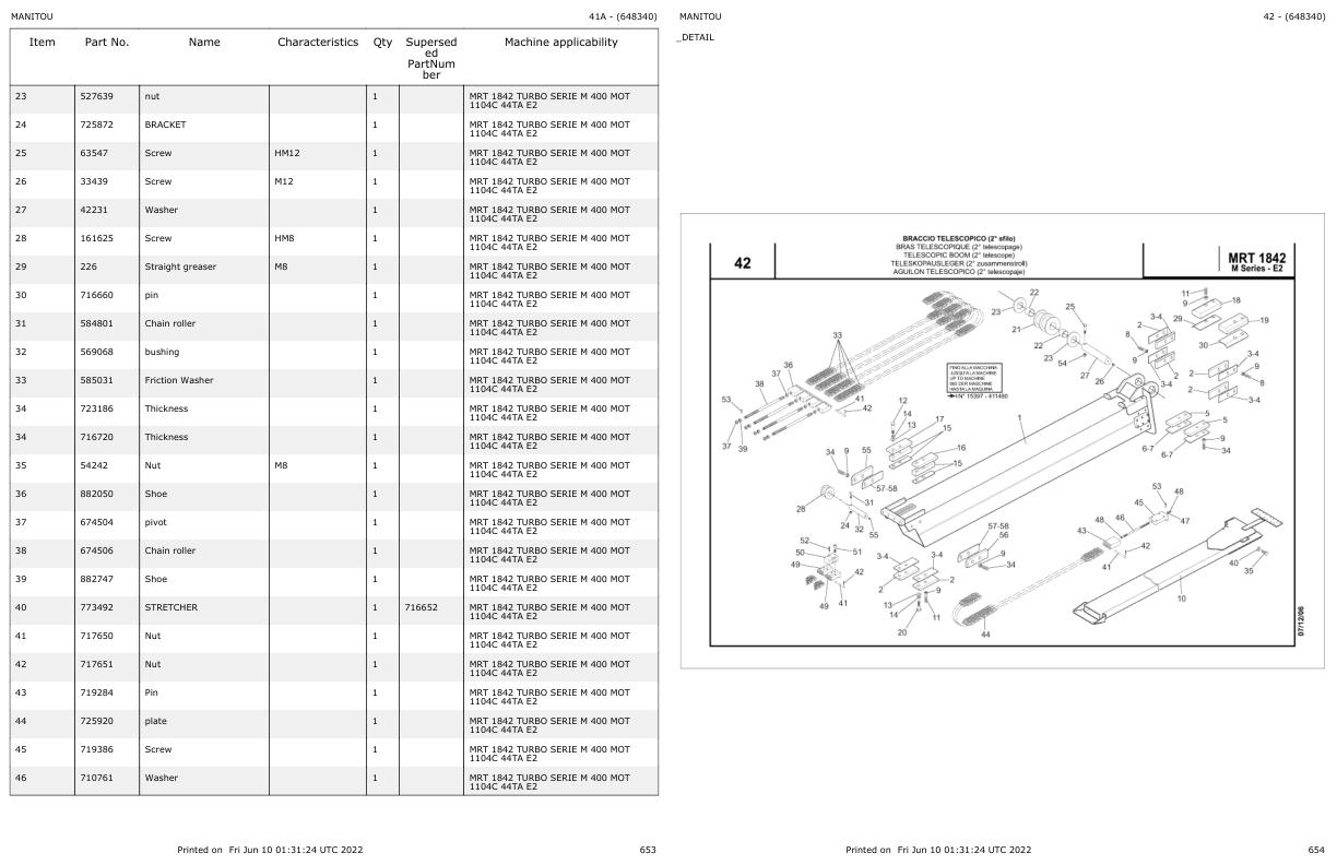 Manitou MRT 1842 TURBO SERIE M 400 MOT 1104C 44TA E2 Parts Catalog 648340