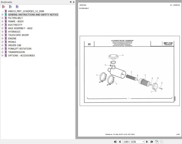Manitou MRT 2150 TURBO SERIE M MOT 1104C 44TA E2 Parts Catalog 648233