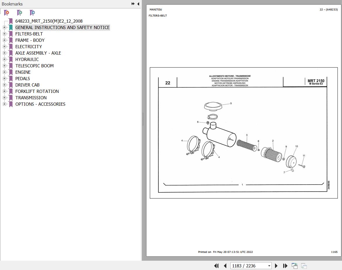 Manitou MRT 2150 TURBO SERIE M MOT 1104C 44TA E2 Parts Catalog 648233