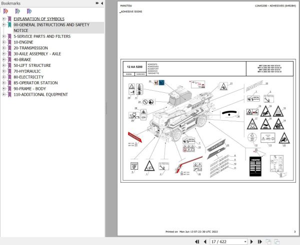 Manitou MRT 2260 to MRT X 2660 360 160Y ST3A S1 Parts Catalog 649284 1