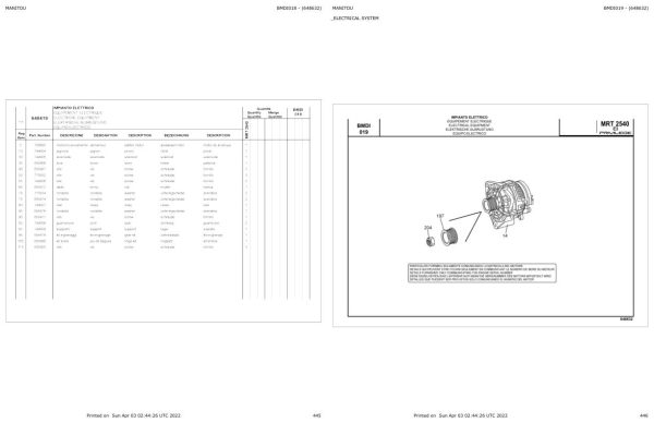 Manitou MRT 2540 TURBO SAUER PRIVILEGE E3 AIR FRANCE Parts Catalog 648632 1