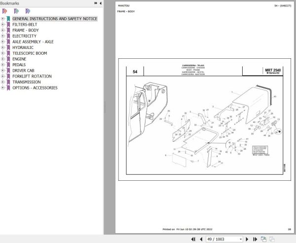 Manitou MRT 2540 TURBO SERIE M MOT 1104C 44TA E2 Parts Catalog 648227