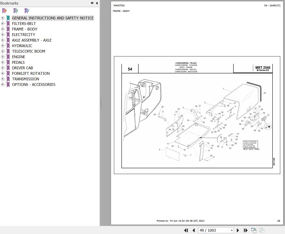 Manitou MRT 2540 TURBO SERIE M MOT 1104C 44TA E2 Parts Catalog 648227