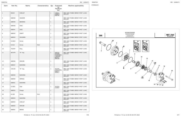 Manitou MRT 2540 TURBO SERIE M MOT 1104C 44TA E2 Parts Catalog 648227 1
