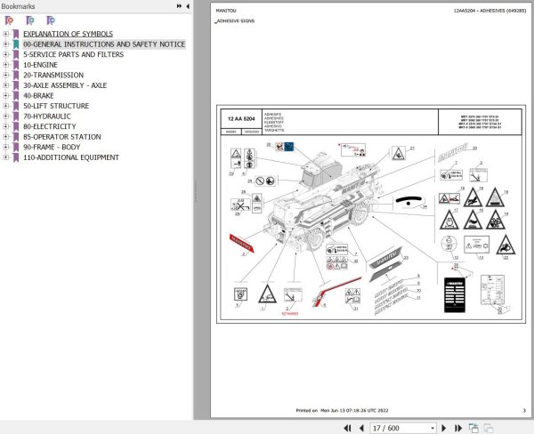 Manitou MRT 2570 to MRT X 3060 360 175Y ST3A S1 Parts Catalog 649285
