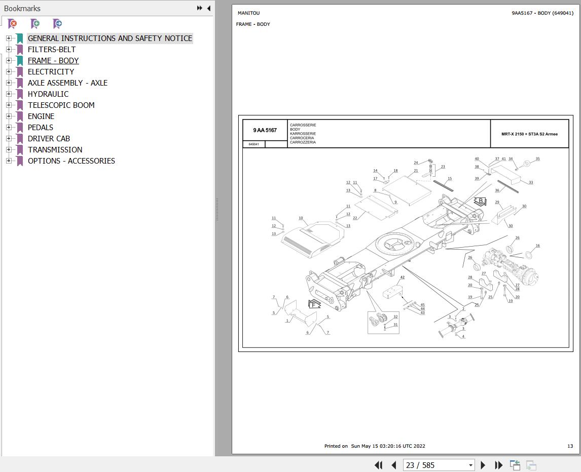 Manitou MRT X 2150 Privilege Plus ST3A S2 ARMEE FRANCAISE Parts Catalog 649041