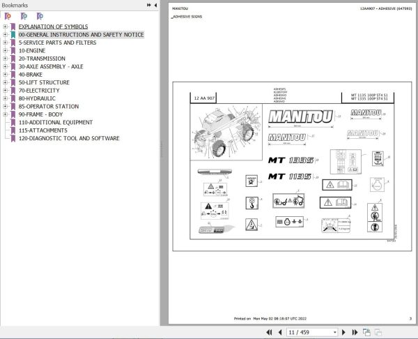 Manitou MT 1135 100P ST4 S1 MT 1335 100P ST4 S1 Parts Catalog 647593 Manitou MT 1135 100P ST4 S1 MT 1335 100P ST4 S1 Parts Catalog 647593