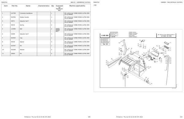 Manitou MT 1335 H SL TURBO MONO ULTRA ORH S2 E2 ARMEE Parts Catalog 547925 1