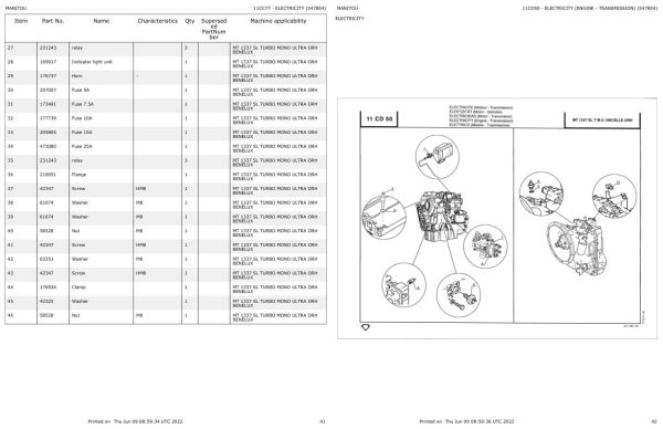 Manitou MT 1337 SL TURBO MONO ULTRA ORH BENELUX Parts Catalog 547804 1