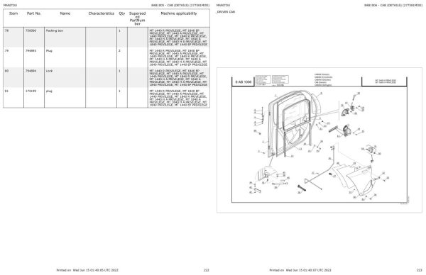 Manitou MT 1440 HA PRIVILEGE MT 1840 HA PRIVILEGE Parts Catalog 547975