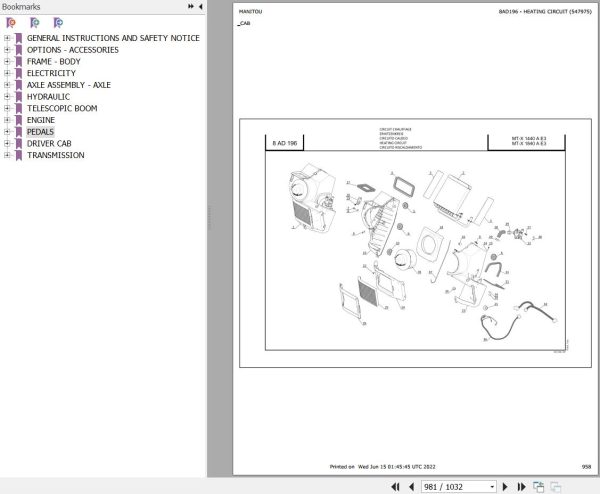 Manitou MT 1440 HA PRIVILEGE MT 1840 HA PRIVILEGE Parts Catalog 547975 1