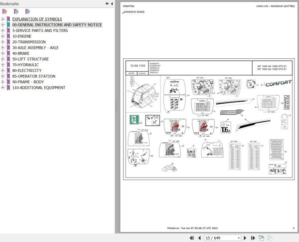 Manitou MT 1440 HA ST5 S1 MT 1840 HA 100D ST5 S1 Parts Catalog 647785