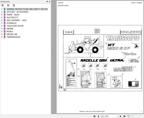 Manitou MT 1530 SCP Turbo ULTRA MT 1530 SCPT NACELLE ORH Parts catalog 547007