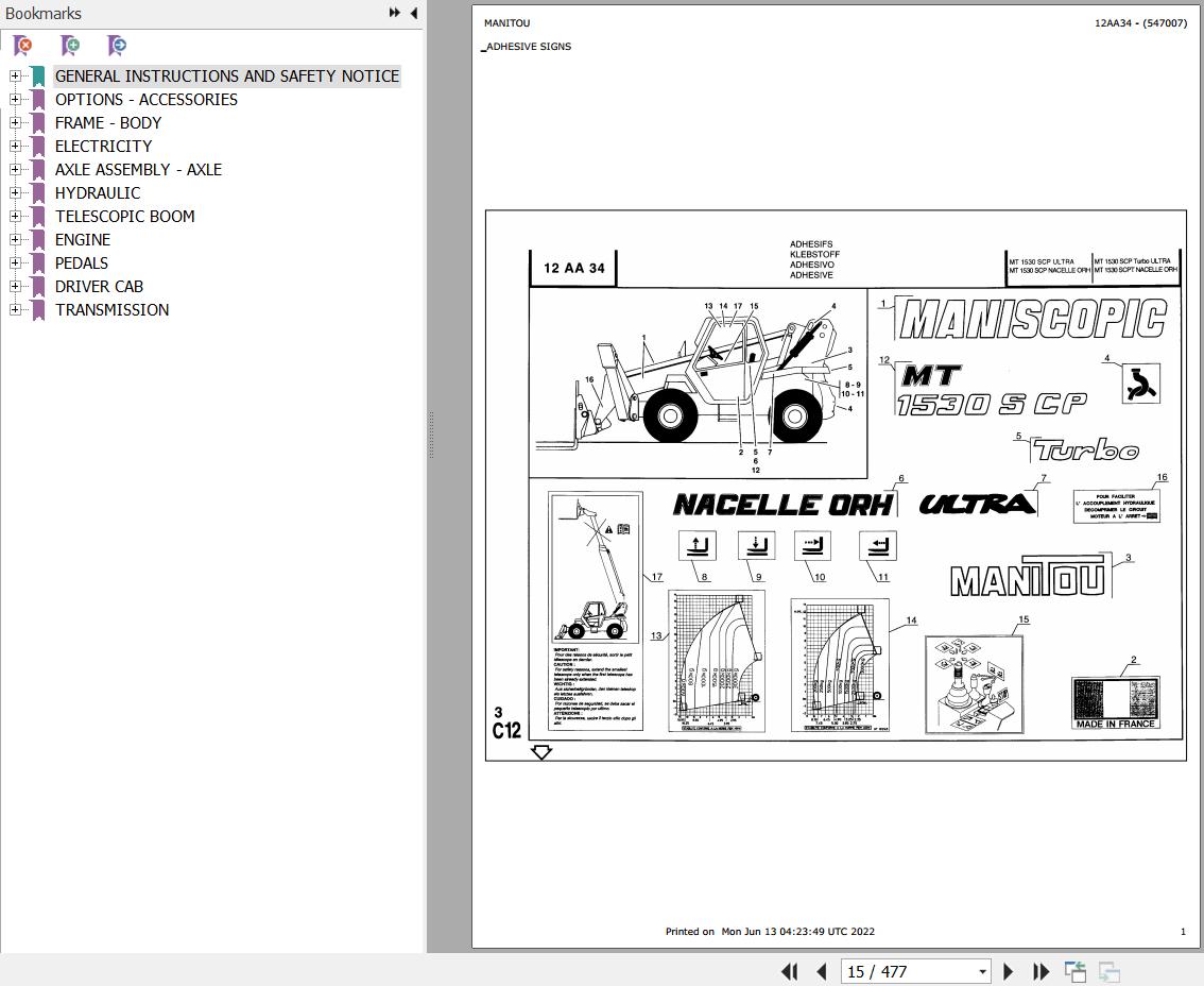 Manitou MT 1530 SCP Turbo ULTRA MT 1530 SCPT NACELLE ORH Parts catalog 547007
