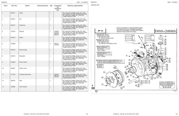 Manitou MT 1530 SCP Turbo ULTRA MT 1530 SCPT NACELLE ORH Parts catalog 547007 1