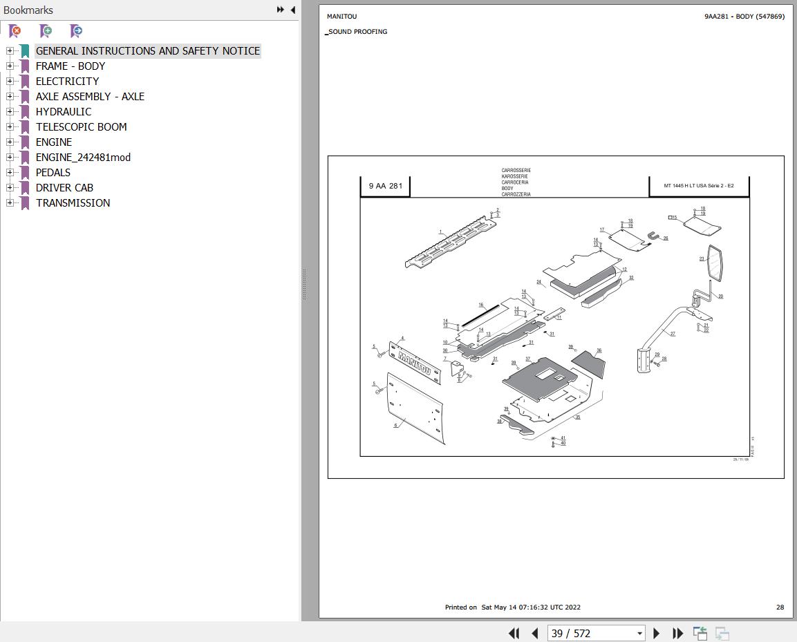 Manitou MT 1745 H SL TURBO MONO ULTRA USA S2 E2 Parts Catalog 547869