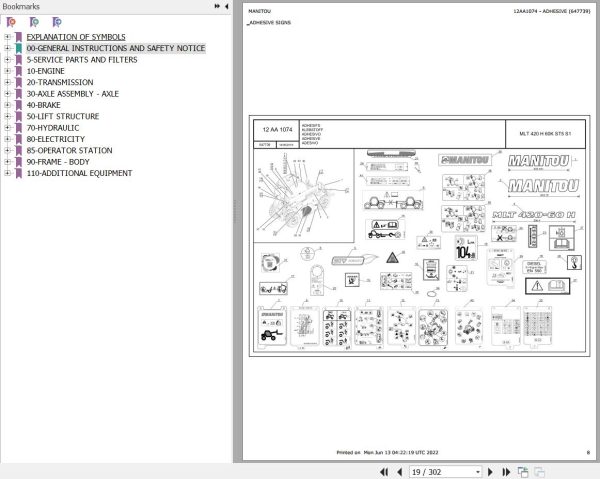Manitou MT 420 H 57K ST5 S1 to MLT 420 H 60K ST5 S1 Parts Catalog 647739