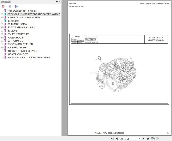 Manitou MT 730 H to MT 930 HA 75K ST5 S1 Parts Catalog 52730403