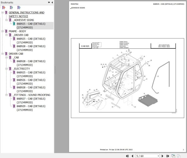 Manitou MT X 1235 ST S3 E3 to MT X 1740 SLT S3 E3 Parts Catalog 271349MOD